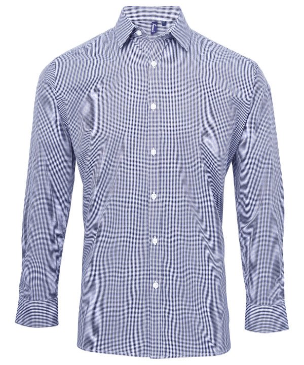 Premier Microcheck (Gingham) Long Sleeve Cotton Shirt - Image 3