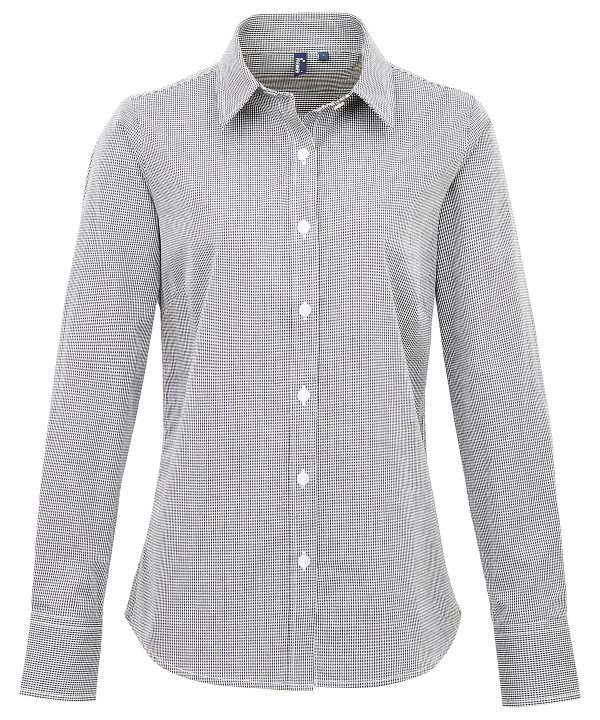 Premier Women`s Microcheck (Gingham) Long Sleeve Cotton Shirt