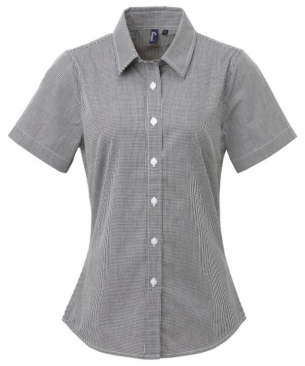 Premier Women`s Microcheck (Gingham) Short Sleeve Cotton Shirt