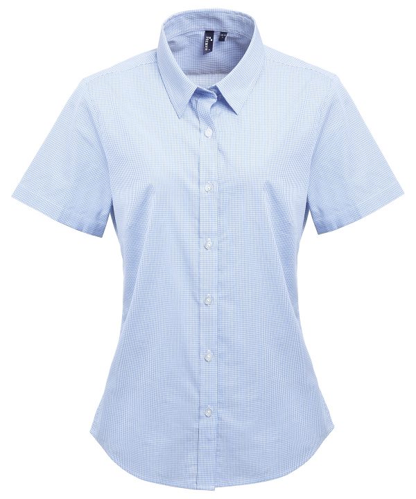 Premier Women`s Microcheck (Gingham) Short Sleeve Cotton Shirt - Image 2