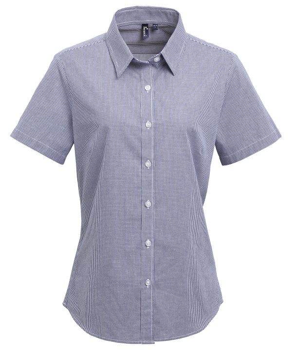 Premier Women`s Microcheck (Gingham) Short Sleeve Cotton Shirt - Image 3