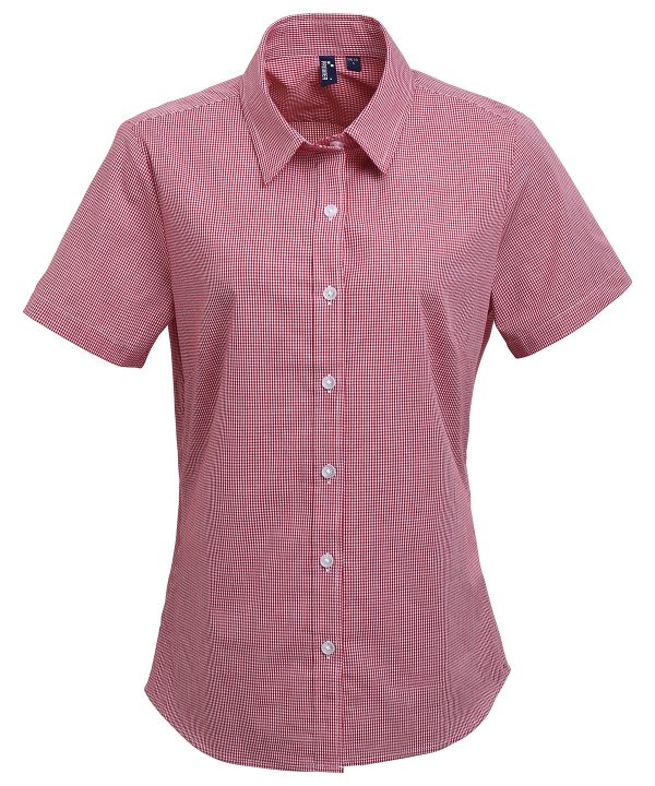 Premier Women`s Microcheck (Gingham) Short Sleeve Cotton Shirt - Image 4