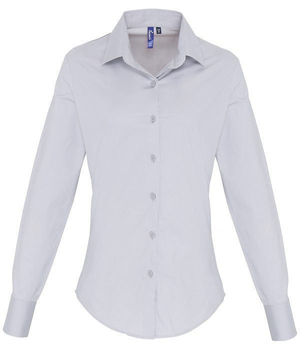 Premier Women`s Stretch Fit Cotton Poplin Long Sleeve Blouse - Image 3