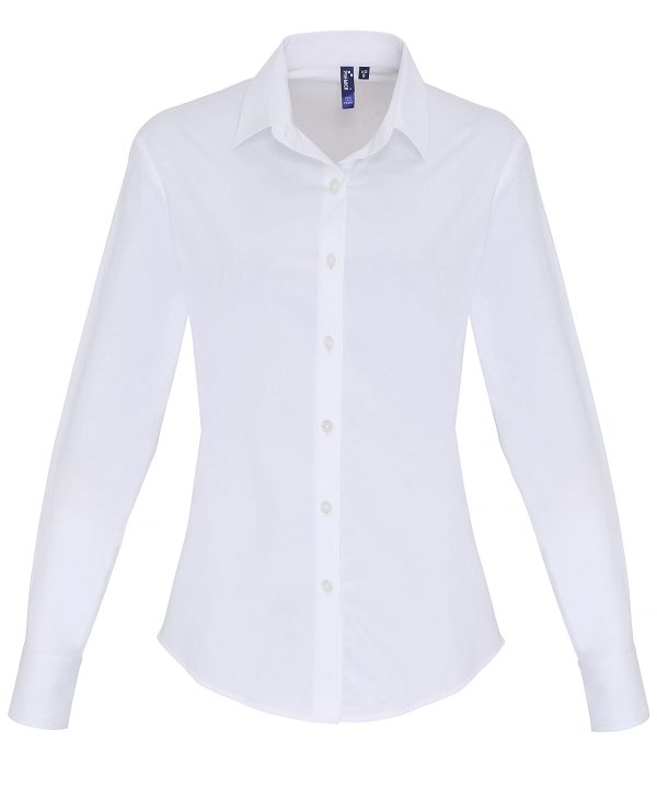 Premier Women`s Stretch Fit Cotton Poplin Long Sleeve Blouse - Image 4