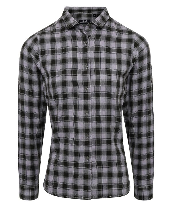 Premier Women`s Mulligan Check Cotton Long Sleeve Shirt - Image 3