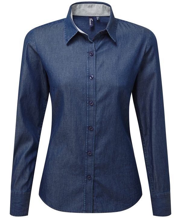 Premier Women`s Denim Pindot Long Sleeve Shirt - Image 2