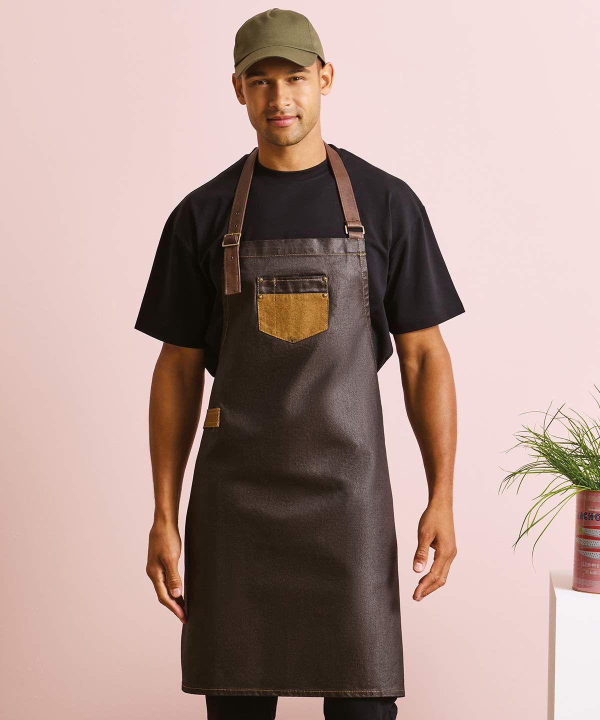 Premier Division Waxed Look Denim Bib Apron With Faux Leather