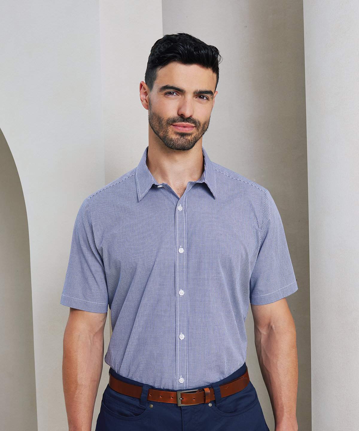 Premier Microcheck Gingham Short Sleeve Cotton Shirt