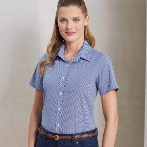 Premier Womens`s Microcheck Gingham Short Sleeve Cotton Shirt