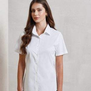 Premier Womens`s Stretch Fit Cotton Poplin Short Sleeve Blouse