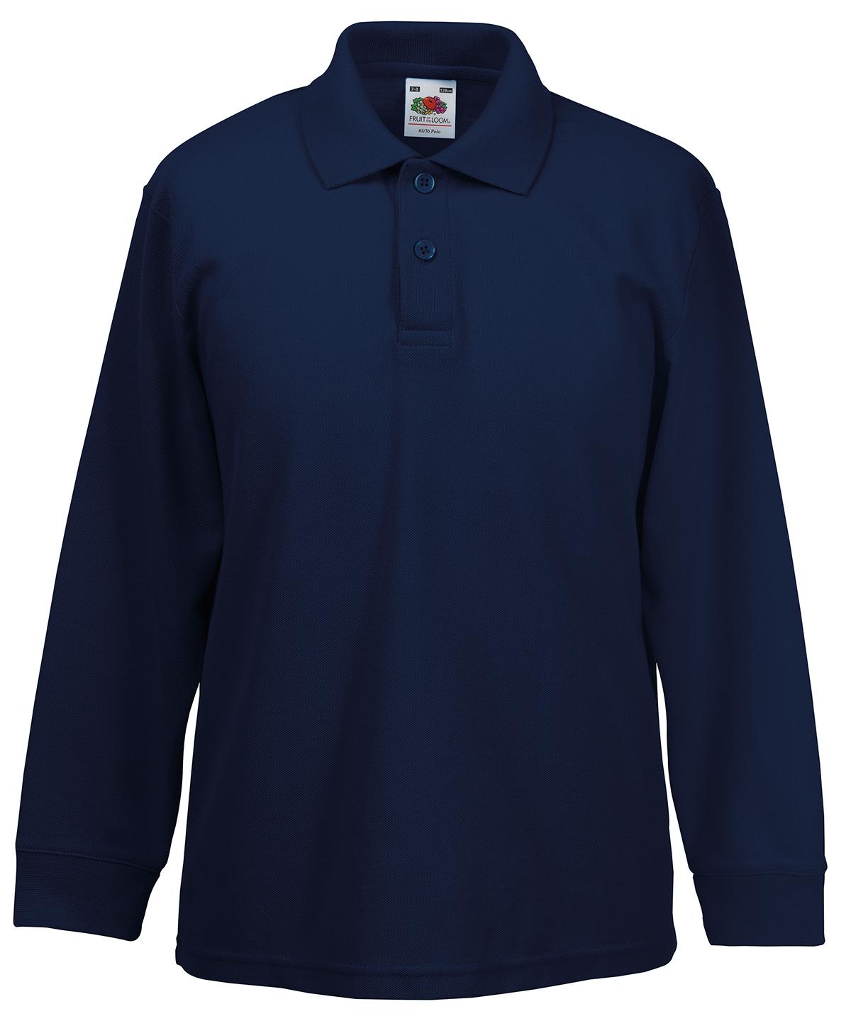 Fruit Of The Loom Kids Long Sleeve 65/35 Polo - Image 2