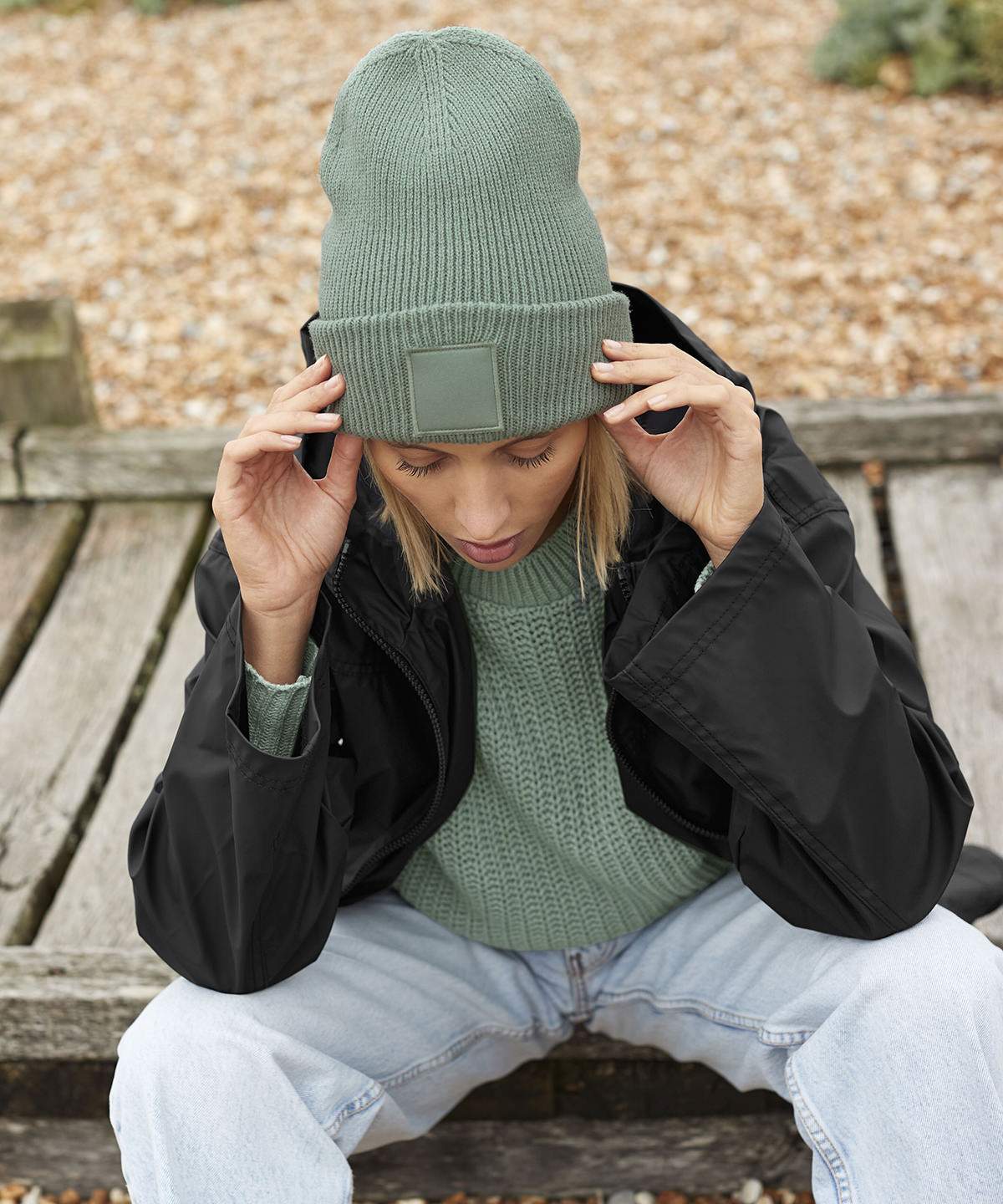 Beechfield Deep Cuffed Tonal Patch Beanie