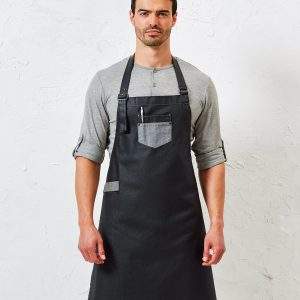 Premier Division Waxed Look Denim Bib Apron With Faux Leather
