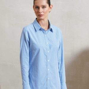 Premier Womens`s Microcheck Gingham Long Sleeve Cotton Shirt