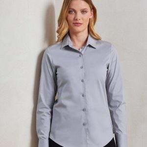 Premier Womens`s Stretch Fit Cotton Poplin Long Sleeve Blouse