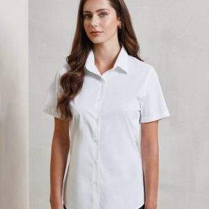 Premier Womens`s Stretch Fit Cotton Poplin Short Sleeve Blouse