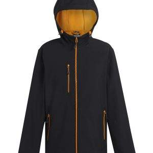 Regatta Professional Navigate 2-Layer Hooded Softshell Jacket - Black/Orange Pop, 2XL
