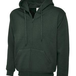 Uneek Adults Classic Full Zip Hooded Sweatshirt - Bottle Green, 2XL