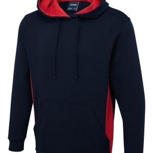 Uneek Two Tone Hooded Sweatshirt - Navy/Red, 2XL