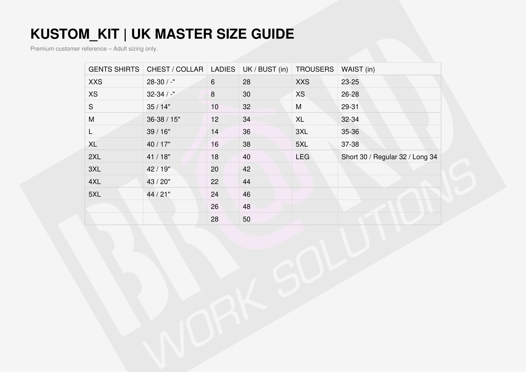 Kustom Kit Size Guide