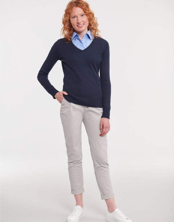 Russell Collection Ladies' V-Neck Knitted Pullover