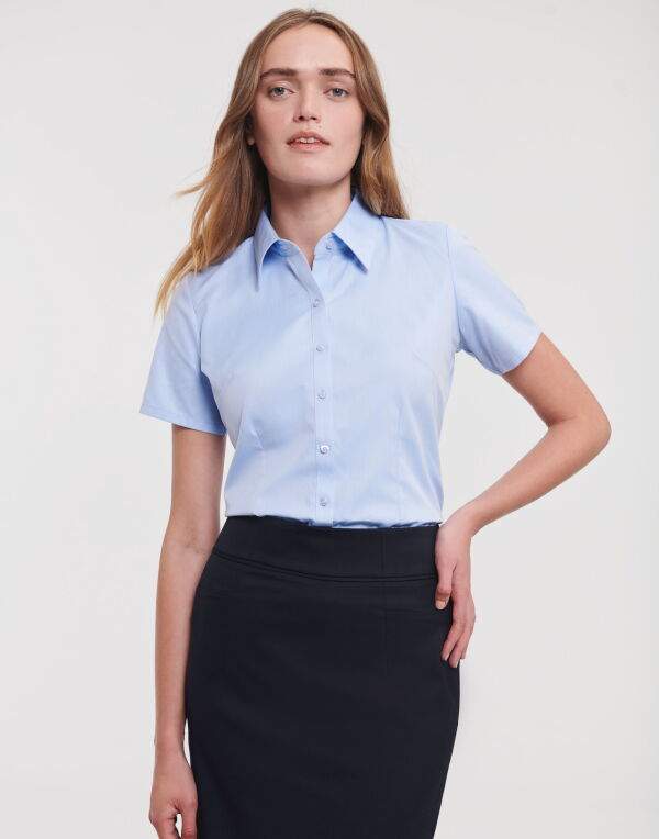 Russell Collection Ladies' S/Sleeve Herringbone Shirt